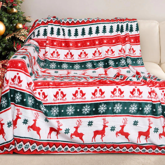 Christmas Reindeer Blanket, Nordic Holiday Throw Decor