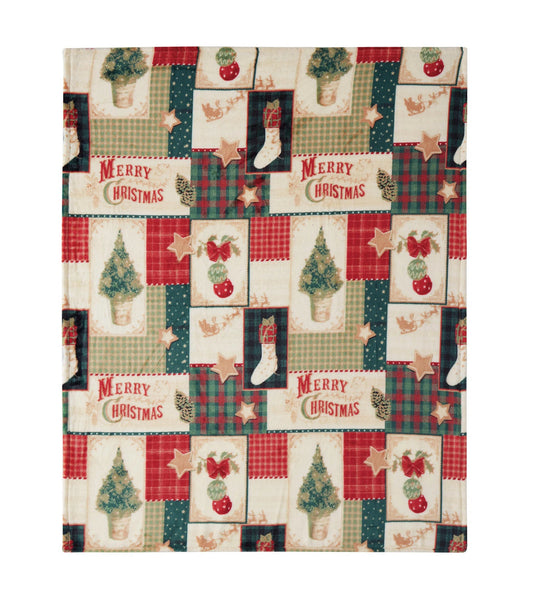 Christmas Blanket, Plaid Patchwork Holiday Throw Decor