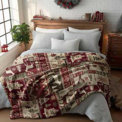 Christmas Deer Quilt Blanket Cabin