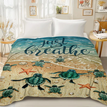 Sea Turtle Just Breathe Beach Throw Blanket