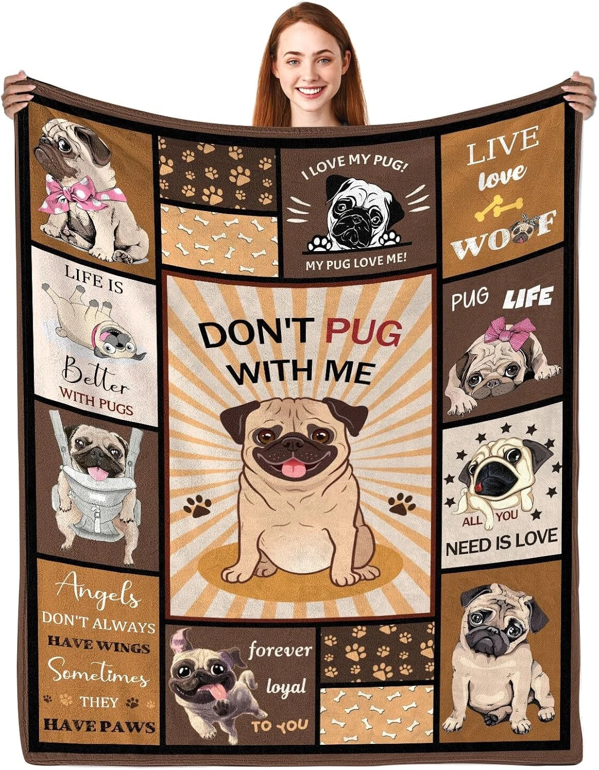 Pug Dog Don't Pug With Me Funny Gift Blanket