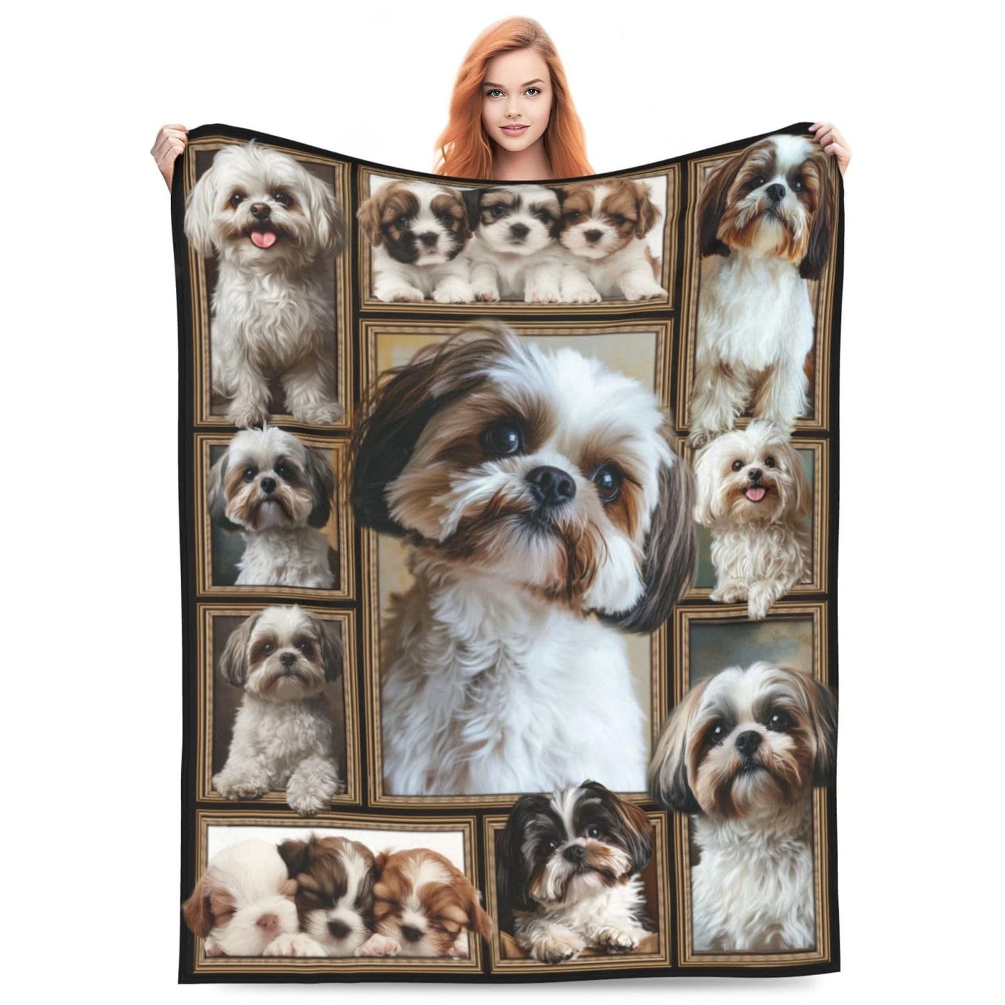 Shih Tzu Dog Photo Collage Blanket For Dog