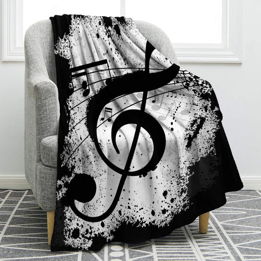 Treble Clef Music Art Black White Blanket