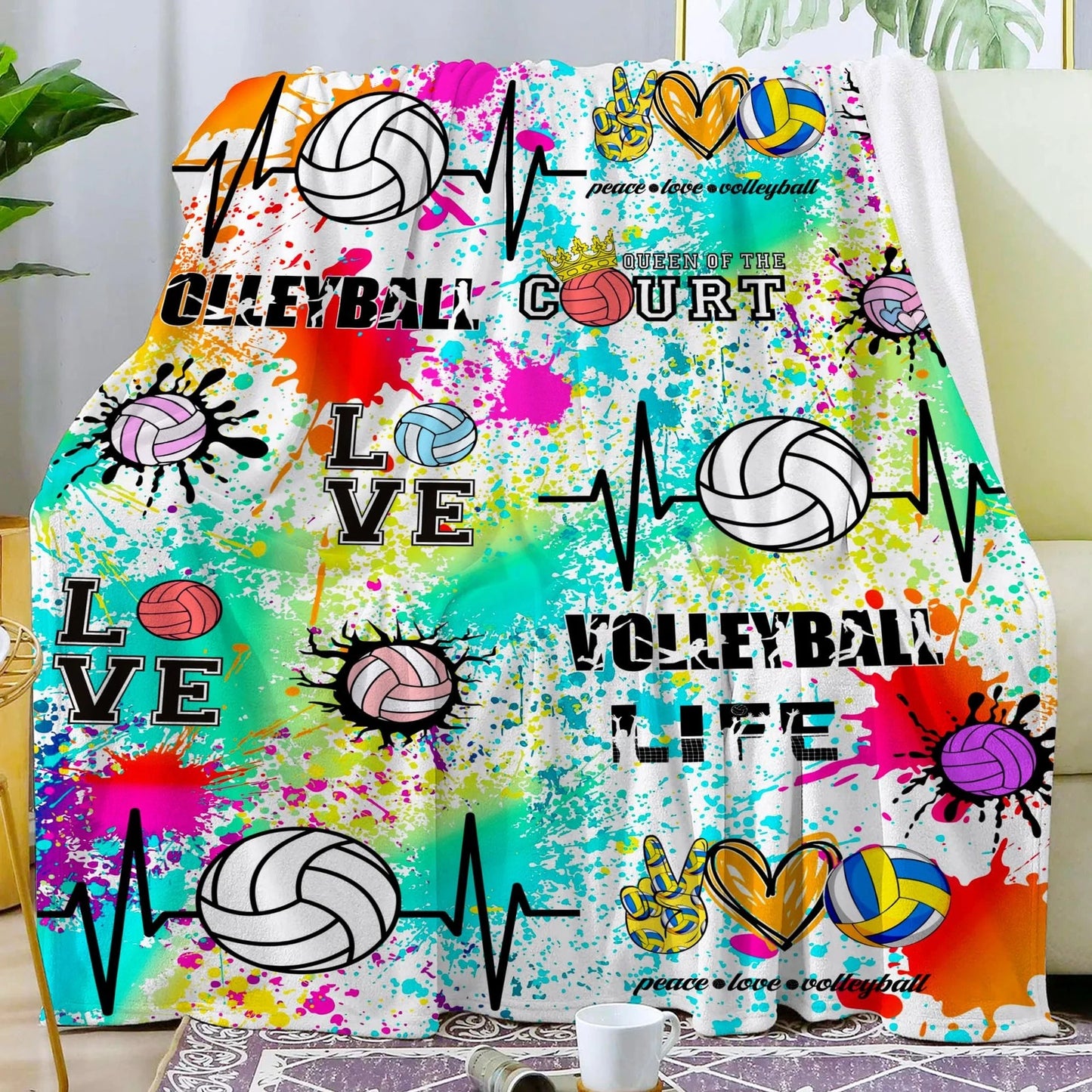 Volleyball Queen Neon Splatter Paint Blanket