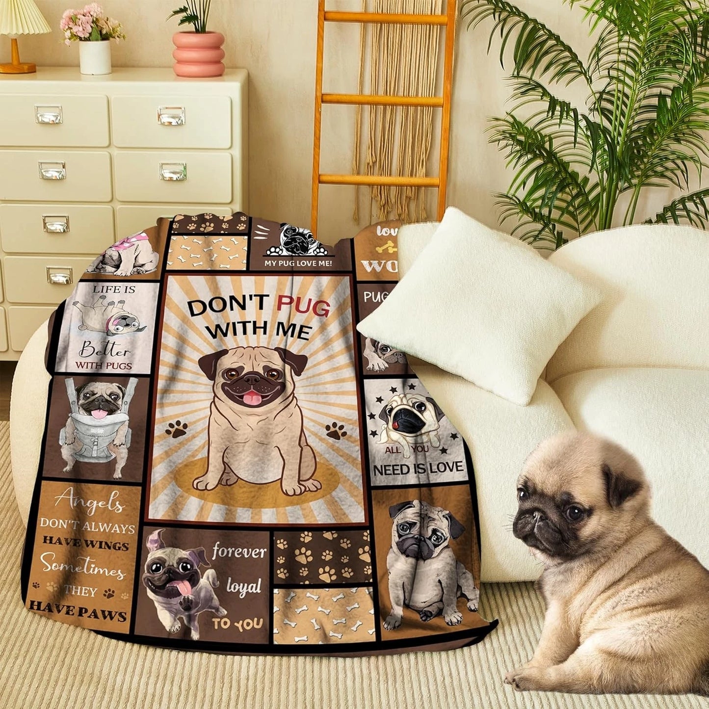 Pug Dog Don't Pug With Me Funny Gift Blanket