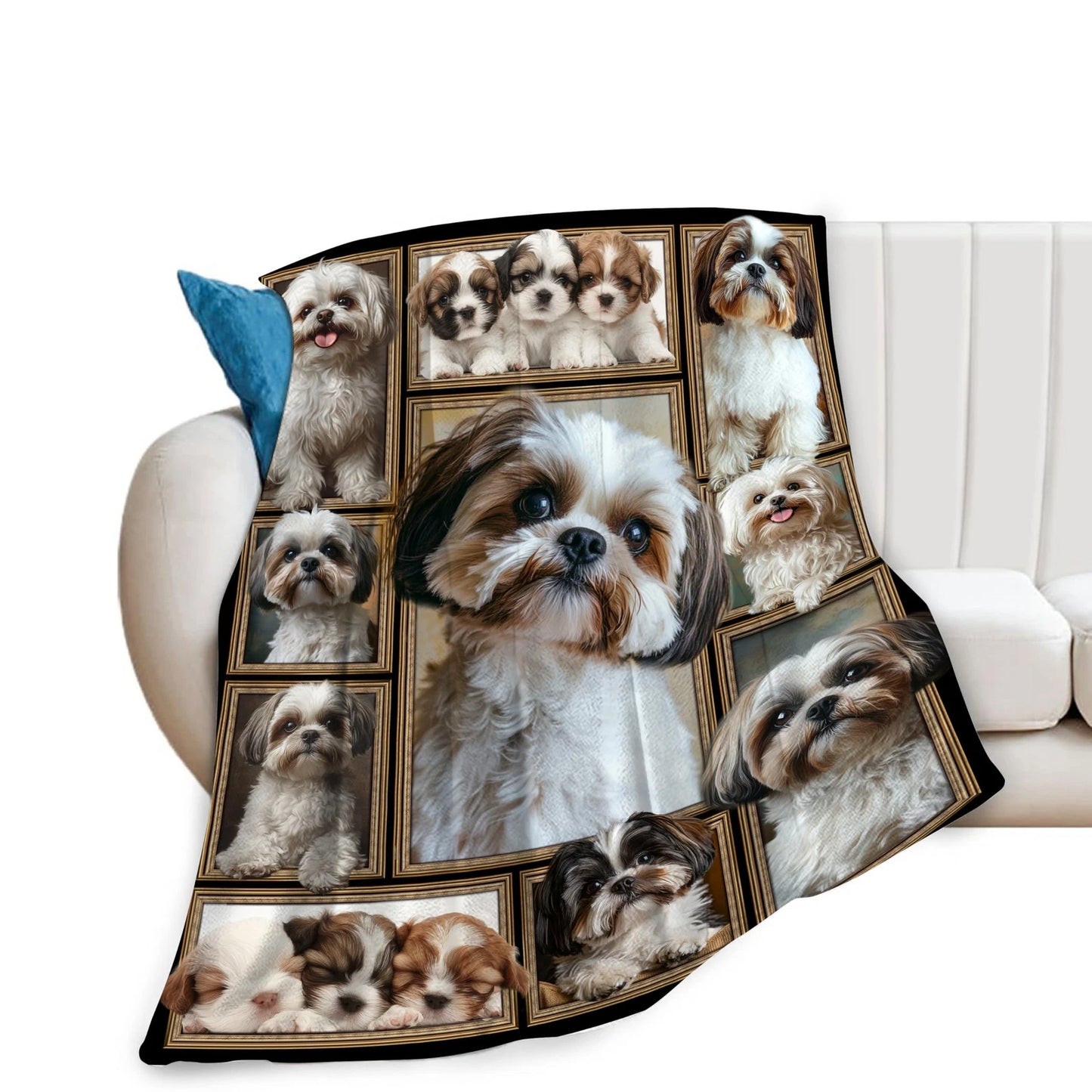 Shih Tzu Dog Photo Collage Blanket For Dog