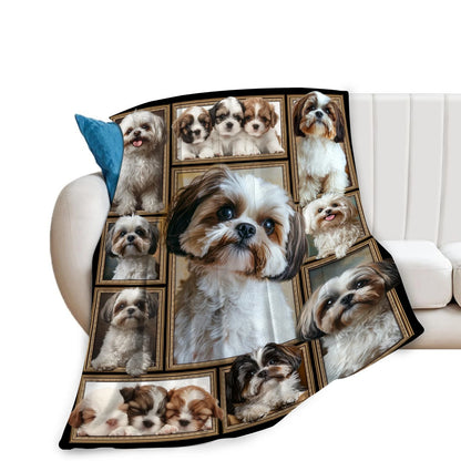 Shih Tzu Dog Photo Collage Blanket For Dog