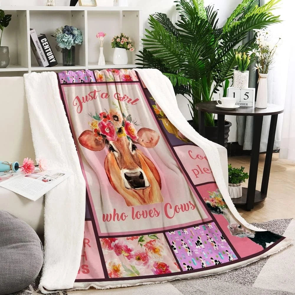 Pink Floral Cow Lover Blanket For Girls