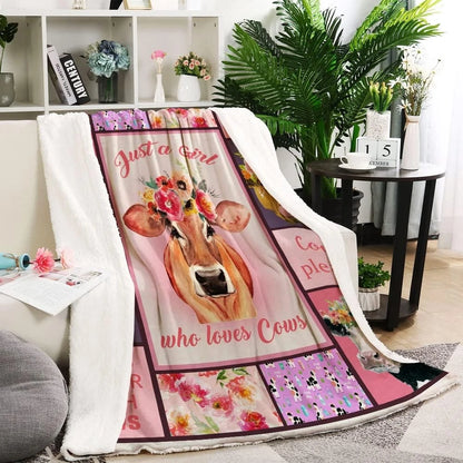 Pink Floral Cow Lover Blanket For Girls