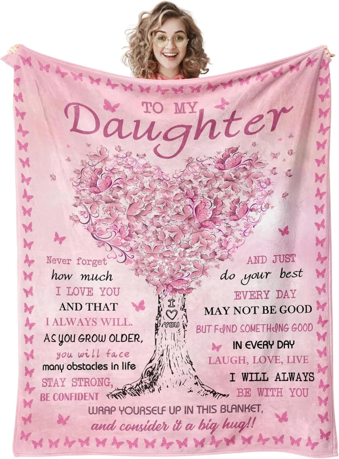 To My Daughter Love Quotes Pink Blanket