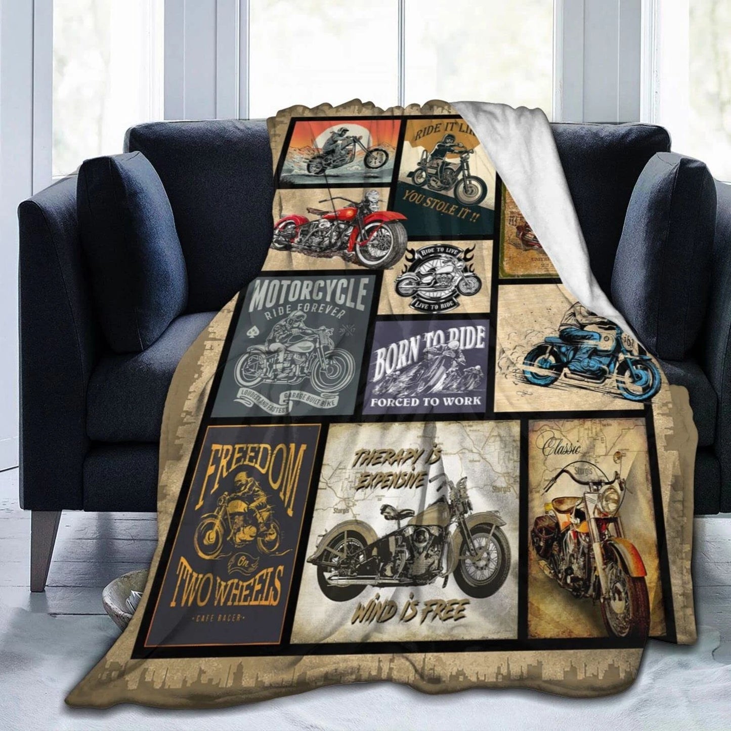 Vintage Motorcycle Collage Throw Blanket