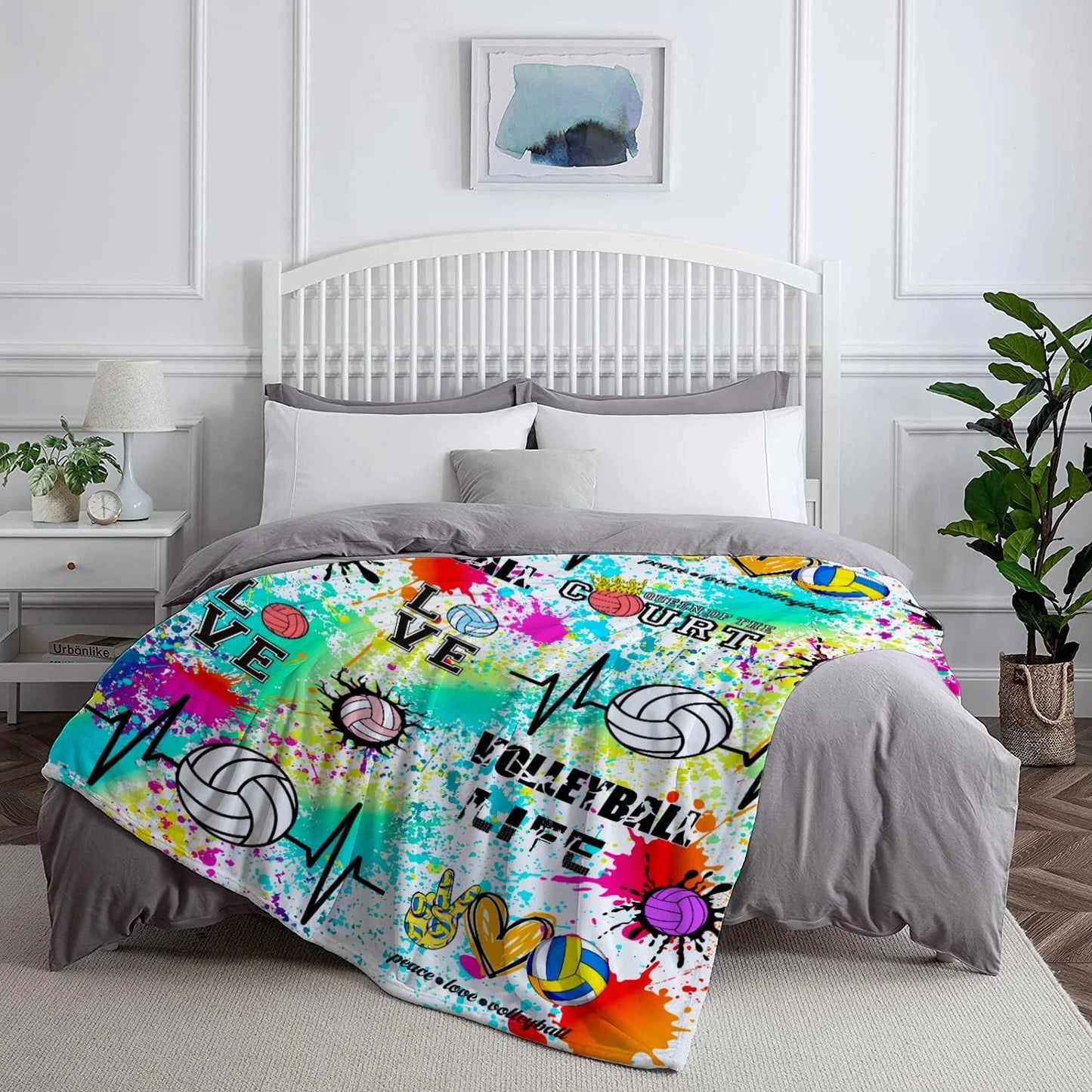 Volleyball Queen Neon Splatter Paint Blanket