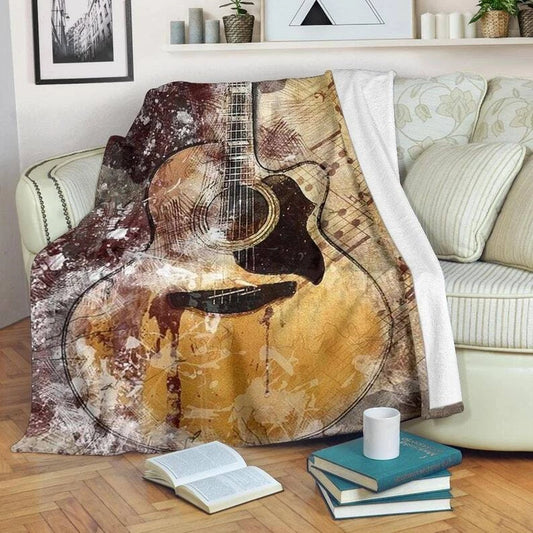 Acoustic Guitar Art Blanket, Grunge Music Throw
