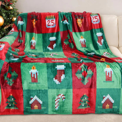 Christmas Pixel Blanket, Cross-Stitch Holiday Throw Decor
