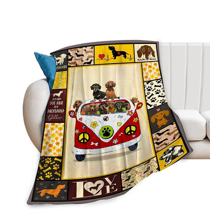 Dachshund Hippie Van Dog Lover Blanket