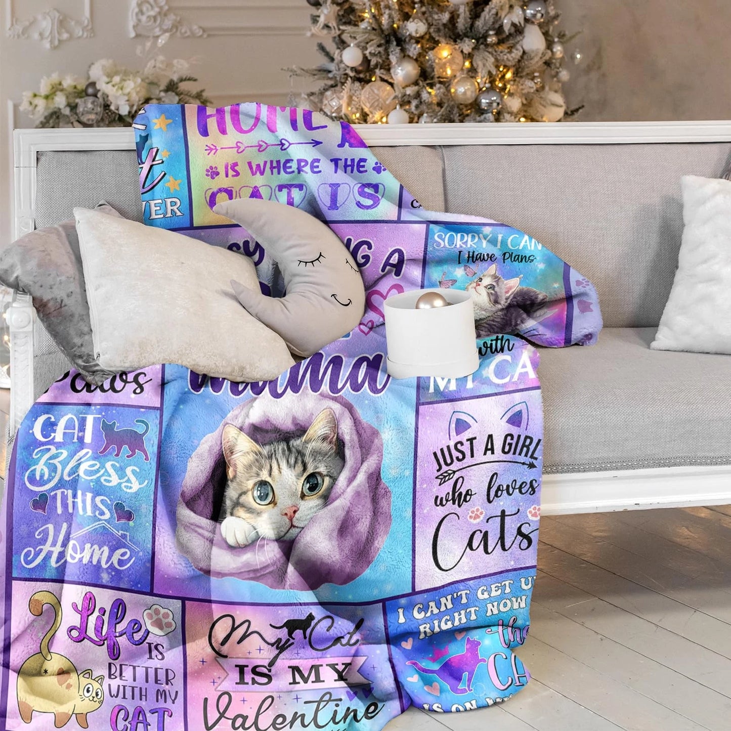 Cat Mama Quotes Blanket, Kitten Lover Gift
