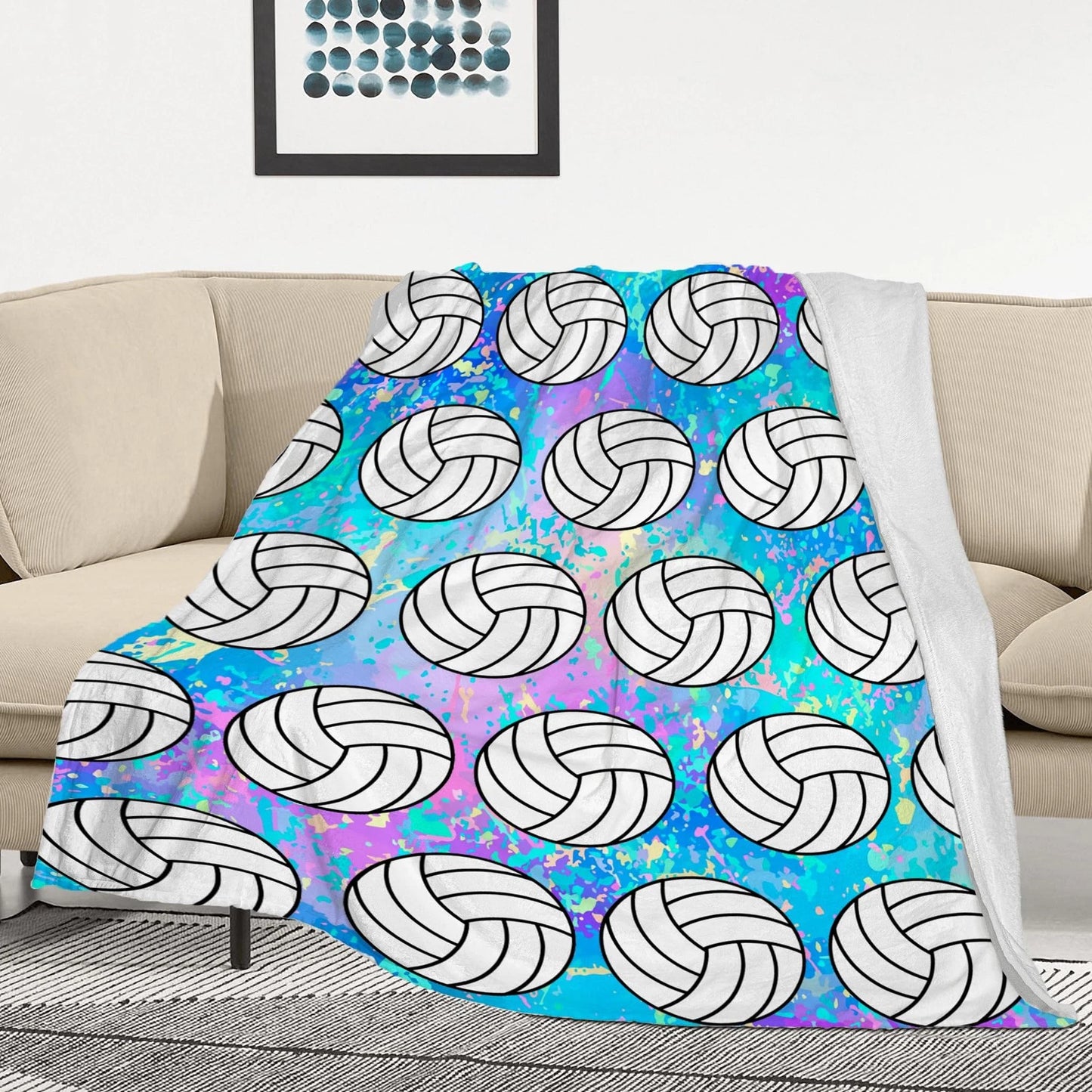 Teal Purple Tie Dye Volleyball Pattern Blanket