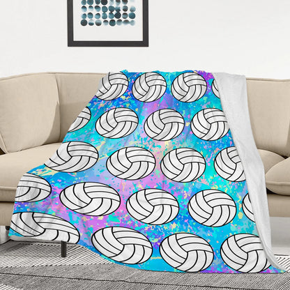 Teal Purple Tie Dye Volleyball Pattern Blanket