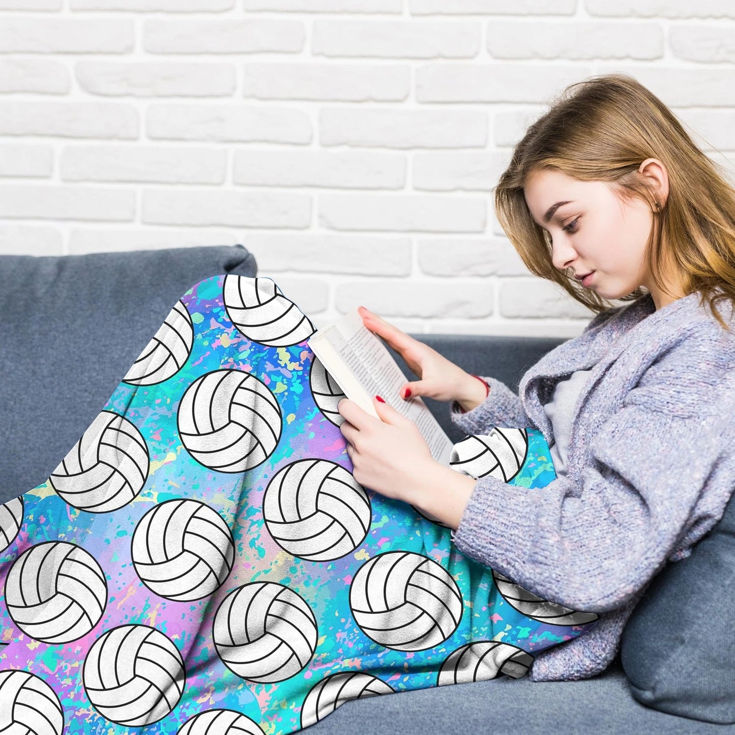 Teal Purple Tie Dye Volleyball Pattern Blanket