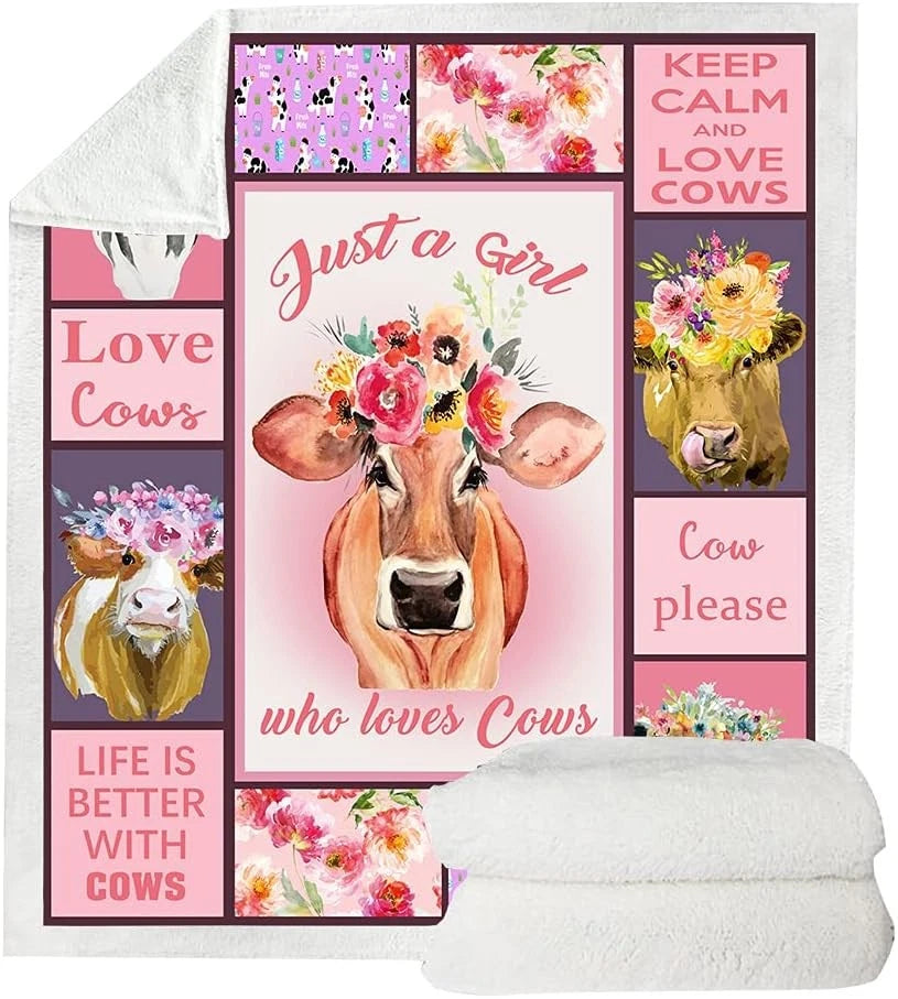 Pink Floral Cow Lover Blanket For Girls