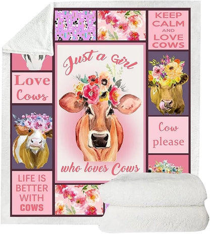 Pink Floral Cow Lover Blanket For Girls