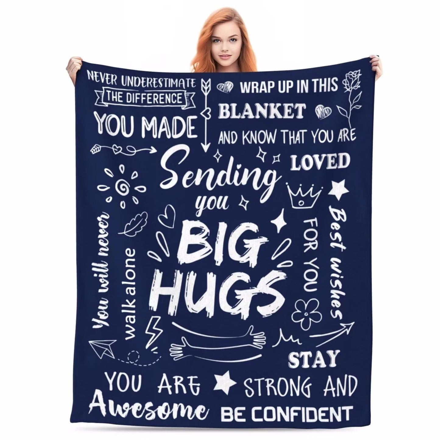 Navy Blue Sending Big Hugs Inspirational Blanket