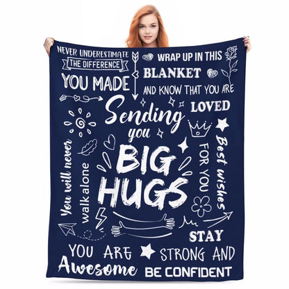 Navy Blue Sending Big Hugs Inspirational Blanket
