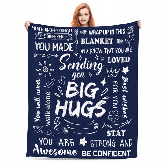 Navy Blue Sending Big Hugs Inspirational Blanket