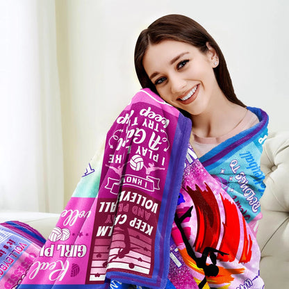 Volleyball Girl Glitter Pink Blue Blanket Gift