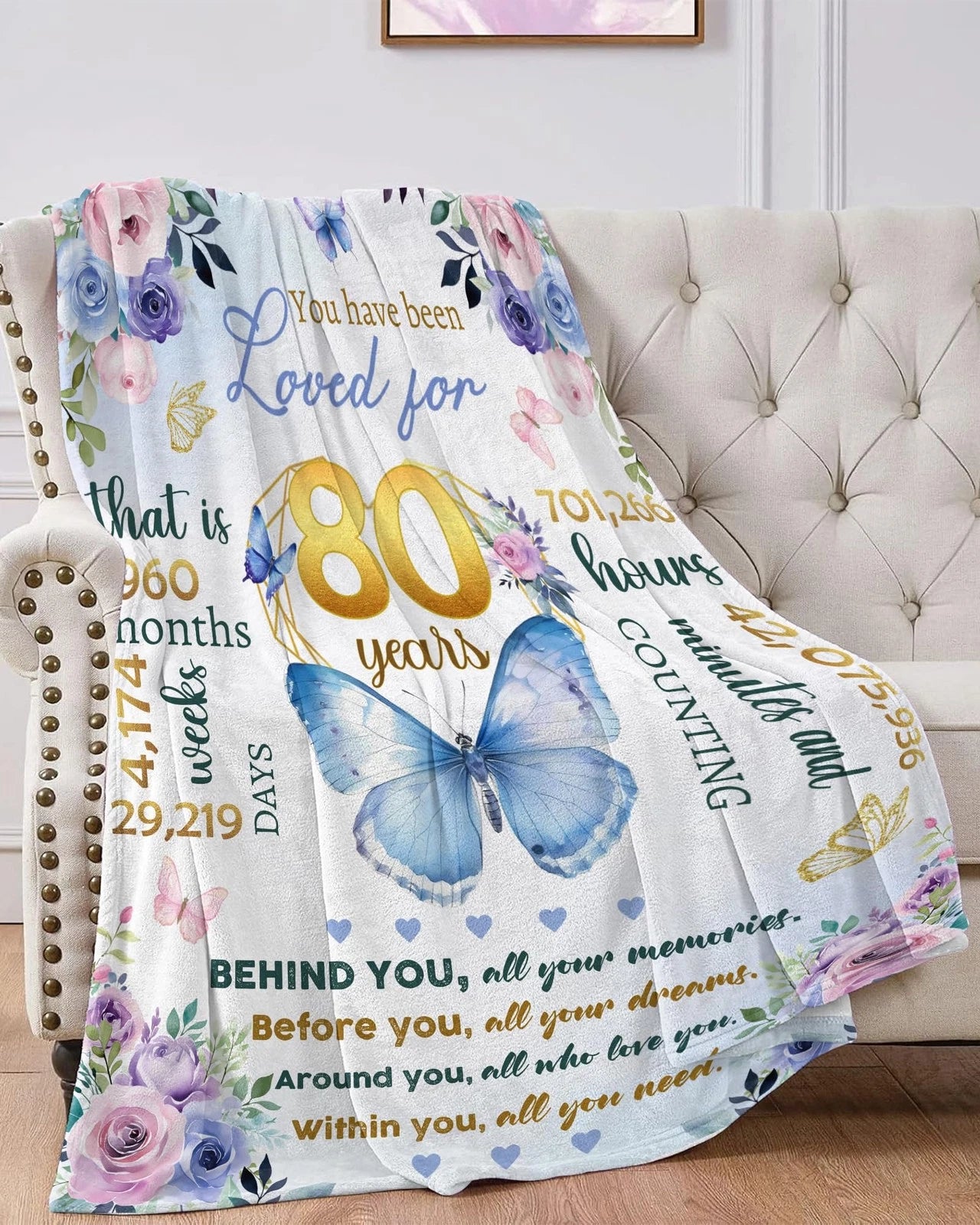 80th Birthday Gifts Blanket Butterflies 1944 Women Happy Birthday