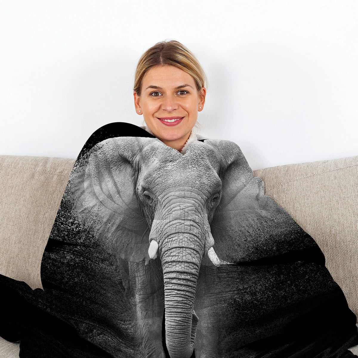 Black and White Elephant Art Throw Blanket
