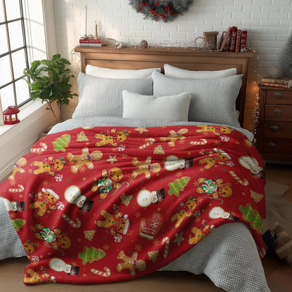 Christmas Flannel Blanket, Red Gingerbread Man Christmas