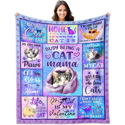 Cat Mama Quotes Blanket, Kitten Lover Gift