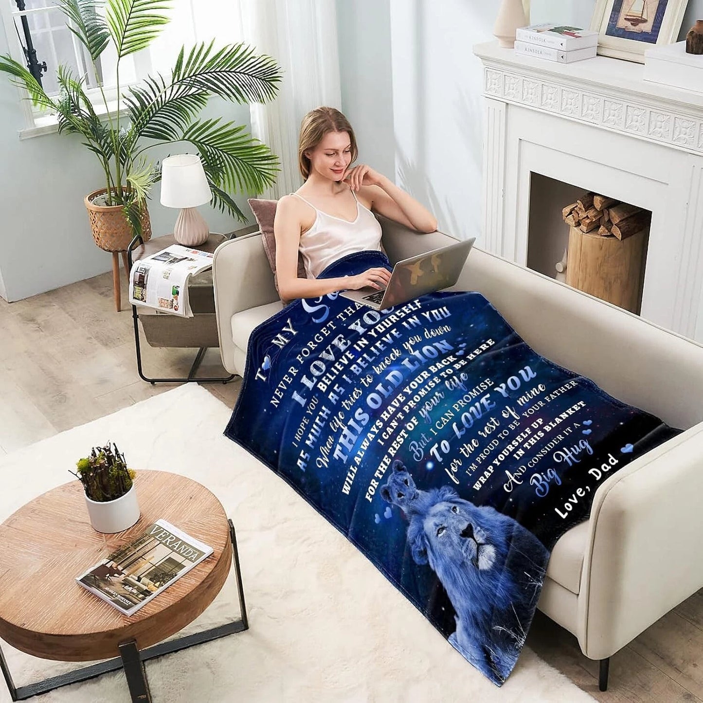 To My Son Lion Dad Love Blanket For Dad Blue