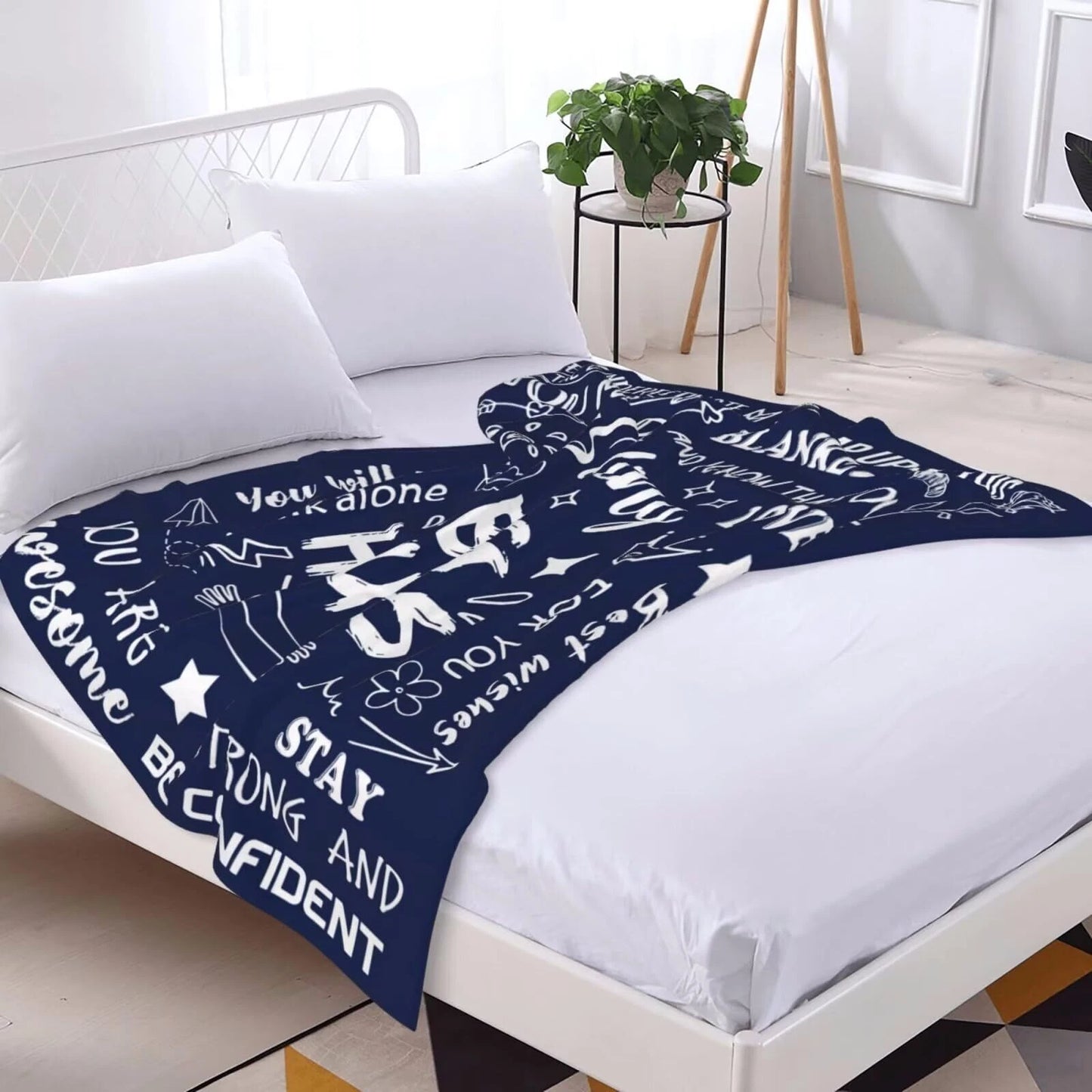Navy Blue Sending Big Hugs Inspirational Blanket