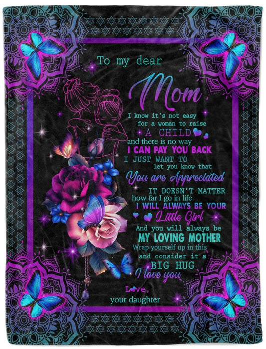 Purple Butterfly Rose Mom Little Girl Blanket