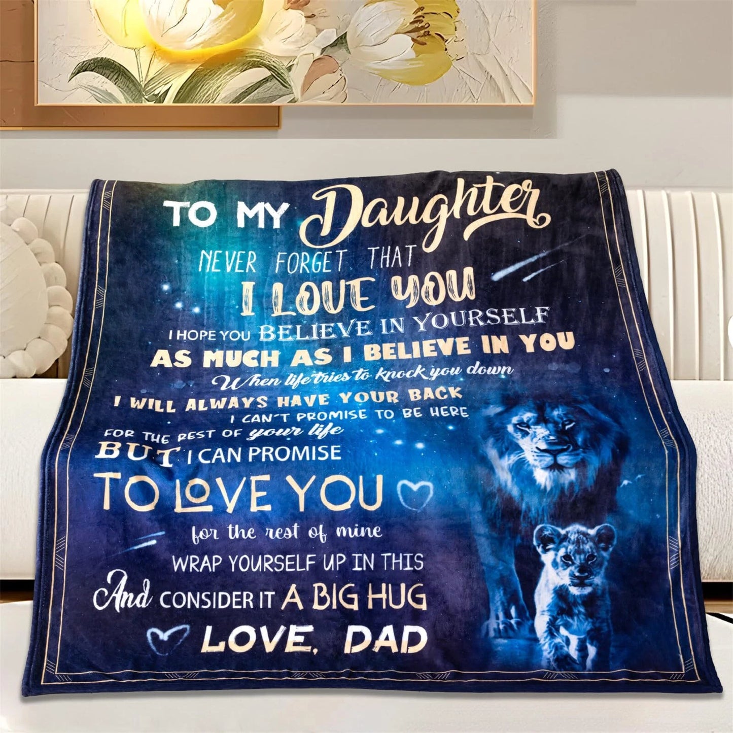 To My Daughter Dad Love Blanket Lion