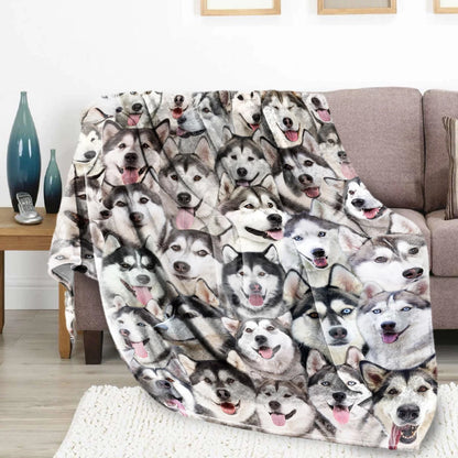 Husky Faces Pattern Dog Lover Blanket