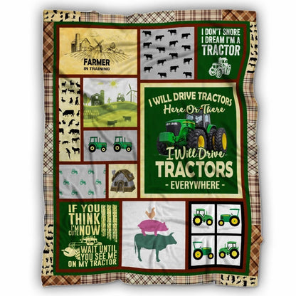 Tractor Farm Animals Green Blanket