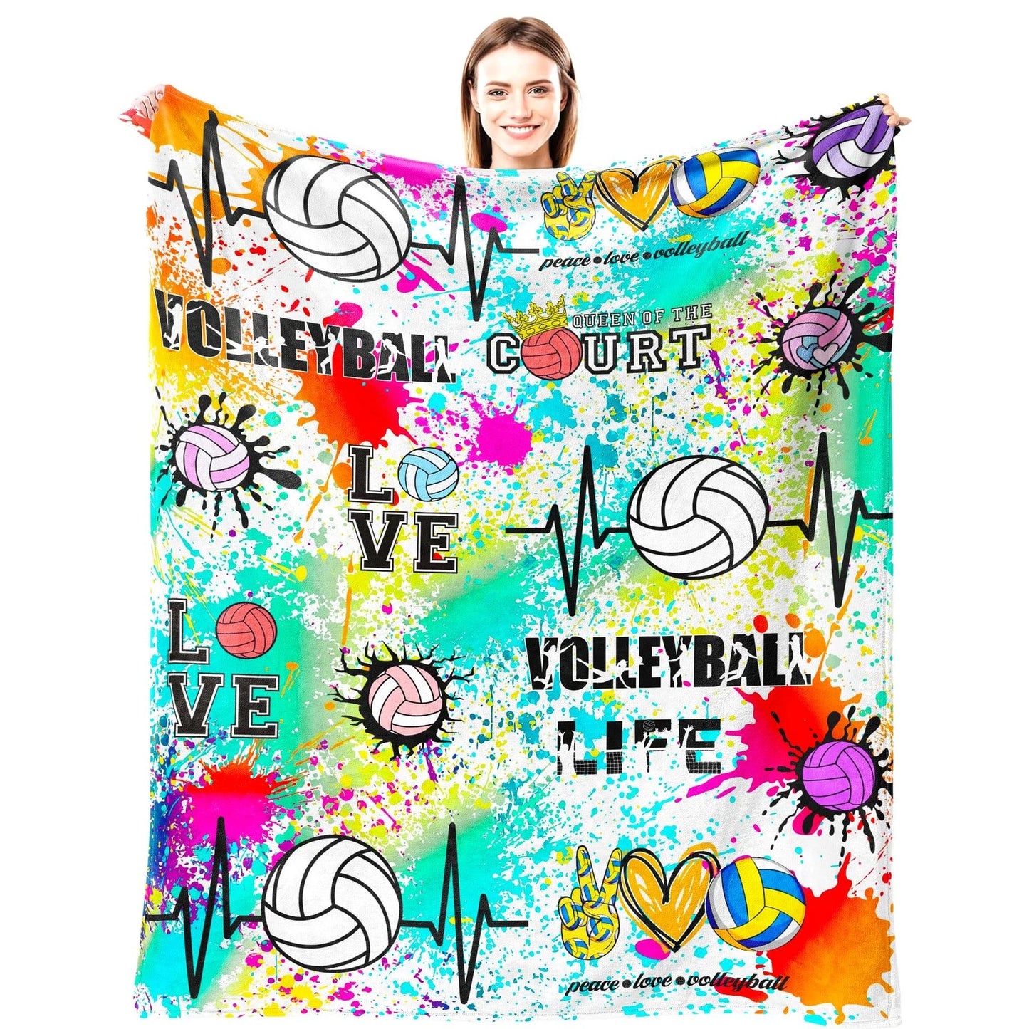 Volleyball Queen Neon Splatter Paint Blanket