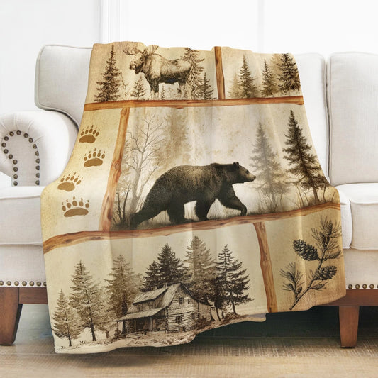Rustic Cabin Bear Moose Blanket For Bear