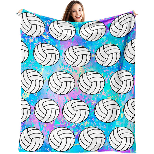 Teal Purple Tie Dye Volleyball Pattern Blanket