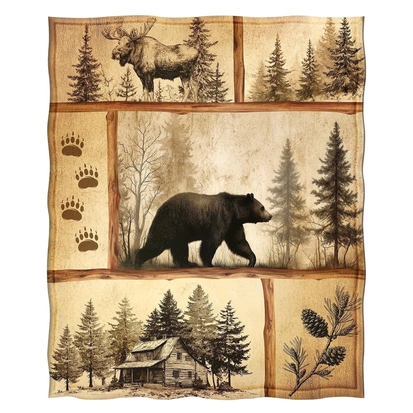 Rustic Cabin Bear Moose Blanket For Bear