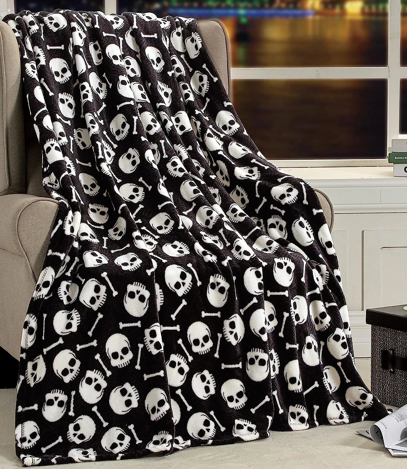 Skull Blanket, Crossbones Goth Decor Throw