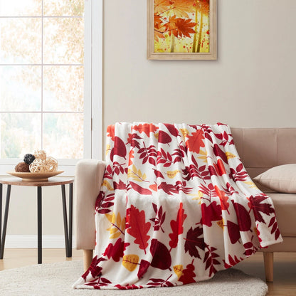 Fall Leaves Blanket, Autumn Harvest Holiday Throw Decor