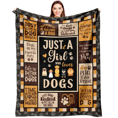 Just A Girl Who Loves Dogs Quotes Blanket
