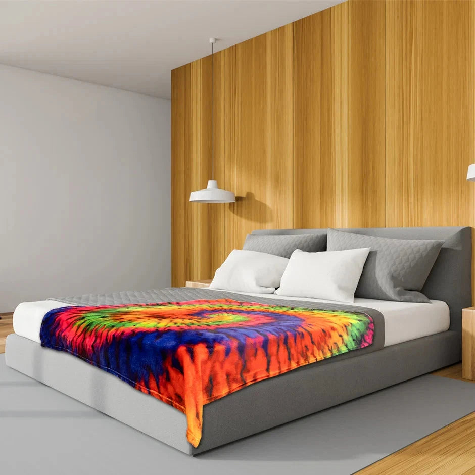 Tie-Dye Neon Soft Plush Hippie Rainbow Blanket