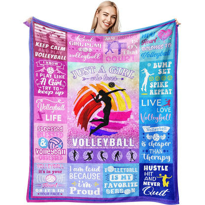 Volleyball Girl Glitter Pink Blue Blanket Gift
