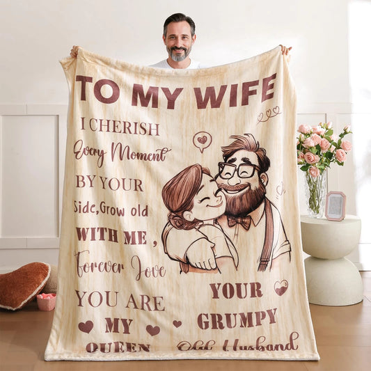 To My Wife Grumpy Husband Quotes Blanket Couple