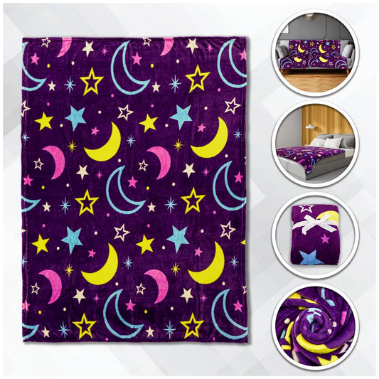 Purple Moon Stars Pattern Blanket